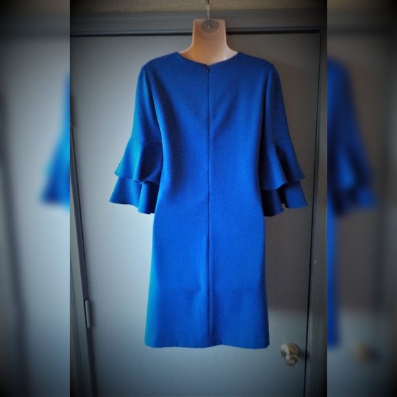 Blue Tahari Ruffled Bell Sleeve Shift Dress- Size 2 - Picture 3 of 5